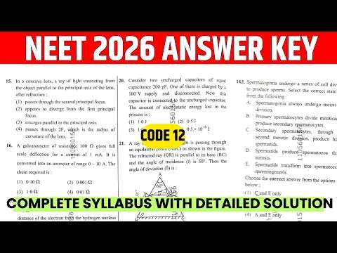 Neet 2026 answer key 🚀 | Code 12 🔐 | Neet 2026 question paper with answer | Verma Study