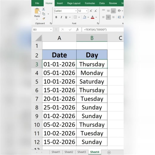Turn dates into day names instantly using Excel’s TEXT function. #shorts #trending #viral #youtube