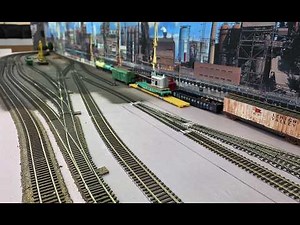 K&W HO Scale Model RR, Construction Update #57 - All track laid! Steel mill scene backdrop in!