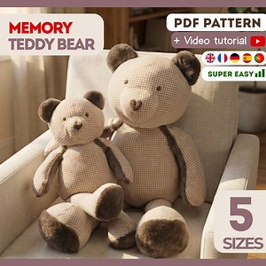 Memory Teddy Bear 5 Sizes PDF Pattern   Video Sewing Tutorial for Beginners, Easy DIY - Etsy