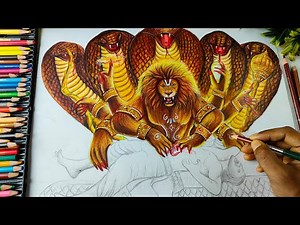 Mahavatar Narasimha Drawing🔥 Colour Pencil ❤️✍️, Lord Narasimha Drawing, Step By Step Tutorial