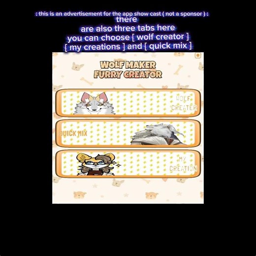 official advertisement for wolf maker: furry creator on: the Google play store #leafyfluvsiesboi