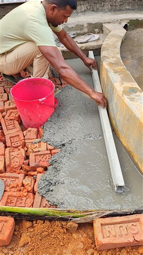 amazing floor casting technique using bricks & concrete #flooring #concretework #plastering
