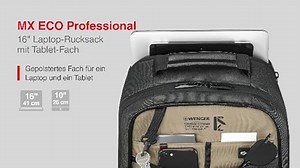 WENGER MX ECO Professional Laptop-Rucksack mit Tabletfach, Notebook bis 16 Zoll, Tablet bis 10 Zoll, Organizer, 20 l, Damen Herren, Büro Business-Reisen Uni, Schwarz, 612261