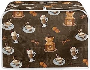 Retro Coffee Toaster Dust Cover 2 Slice Brown, Anti-Sputtering Toaster Covers, Washable Decorative Bread Maker Dust Fingerprint Protection Kitchen Aid