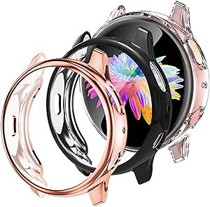 GEAK Compatible with Samsung Galaxy Active 2 Watch Case 40mm, 3 Pack Soft TPU Full Cover Screen Protector Case for Samsung Galaxy Active 2 Smartwatch 40mm Black/Clear/Rose Gold