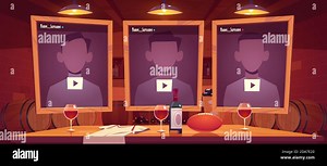 Live streaming background with online multimedia player windows interface, wine cellar, rugby ball on table. Social media channel, video blogging broadcasting live stream, Cartoon vector illustration Stock Vector Image & Art - Alamy