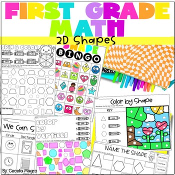 1st Grade 2D Shapes Activities Worksheets, Centers, Games & Shape Attributes