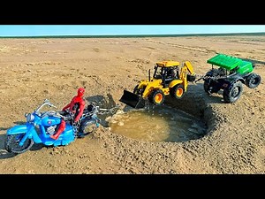 Jcb 5cx Tata Truck Accident Pulling Out Mahindra Tractor Bullet Bike | Cartoon Video | Jcb 5cx Video