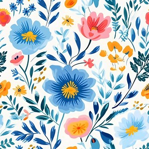 Beautiful Floral Watercolor Pattern, Downloadable Digital Wallpaper, Blue and Pink Flowers Design - Etsy
