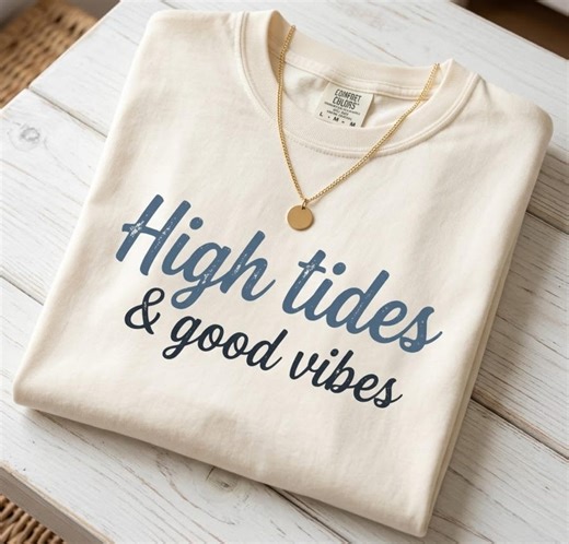 High Tides & Good Vibes T-shirt | Beach Script Typography, Coastal Summer Tee, Vacation Swag - Etsy