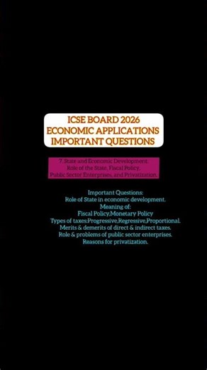 ICSE CLASS 10 ECONOMIC APPLICATIONS: IMPORTANT QUESTIONS FOR BOARD EXAM 2026.