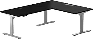 Progressive Desk Height Adjustable Electric Standing Desk - L Shaped 78" x 72" Corner 3 Stage Executive Table Stand Up Rising Workstation - Ebony Oak Top, Gray Frame
