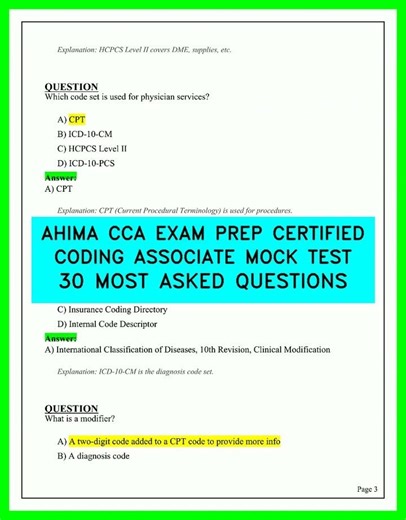 AHIMA CCA EXAM PREP 2026 CERTIFIED CODING ASSOCIATE MOCK TEST 30 MOST ASKED QUESTIONS LATEST 2026!