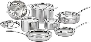 Cuisinart 12-Piece Cookware Set, MultiClad Pro Triple Ply Stainless Steel Cookware Set, Heat Surround Technology, Cool Grip Stick Handles, Oven Safe Up to 500°F, MCPS-12N, Silver