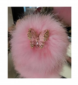 Soft Pink Butterfly Powder Puff ~ Body Dusting Duster ~ off White Fur Puff With Pink Down Trim ~ Rhinestone and Pearl Embellished Handle - Etsy