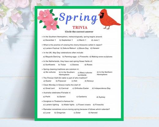 Spring Trivia Game for Adults Printable, Icebreaker Game, Spring Game Night, Pub Quiz, Trivia Game for Adults, Seniors, Fun Spring Activity - Etsy