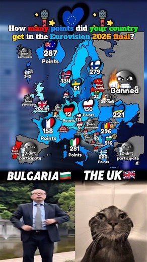 How many points did your country get in the Eurovision 2026 final?🎤🇪🇺#europe#geography#mapping