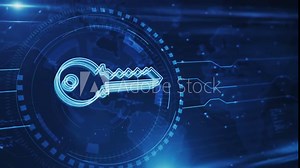 Cyber security and password safety with Key symbol abstract digital concept. Global network and cyber technology background seamless and looped 3d animation.