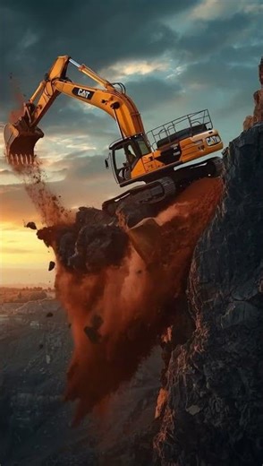 Excavator Tips Over Cliff! Shocking Fail 😱 #MachineryFail