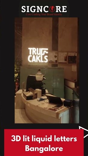 3D lit liquid letters with manufactured for a cafe in Bangalore