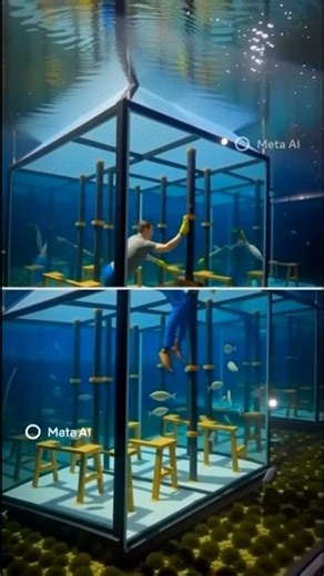 Underwater Wooden House in Backyard Pond | Fish All Around