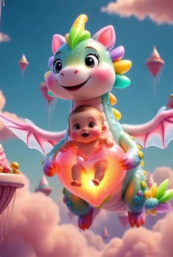 Cute Baby Dance with Dragon in 3D Animation