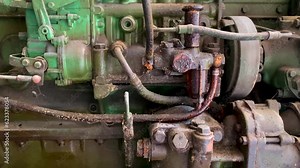 Old and rusty genset machine, generator, close up view Stock Video