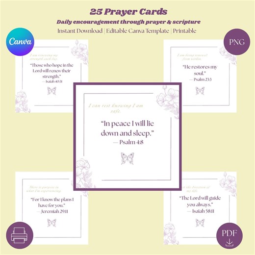 Prayer Cards W/ Scripture | Christian Affirmation Cards | Printable Prayer Cards | Faith Based Self Care | Canva Template | Digital Download - Etsy