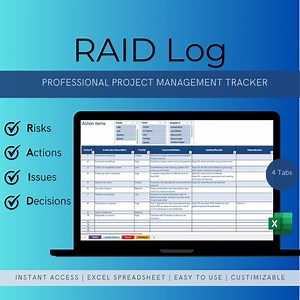 Excel Project Management RAID Log | Risk Log | Actions Log | Issues Log | Decisions Log | Project Management Tracker - Etsy UK