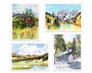 Watercolor Mountain Landscape Card Set: Scenic Blank Greeting Cards - Etsy
