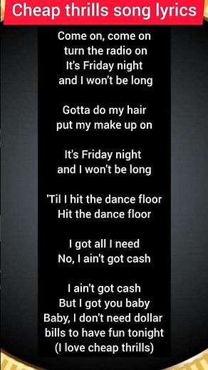 cheap thrills lyrics, come on come on turn the radio on song,#musiclyrics #viralshorts #englishsong