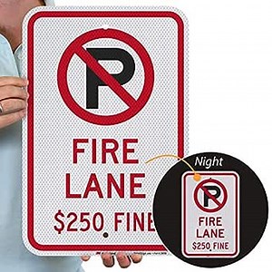 SmartSign 18 x 12 inch “Fire Lane - USD 250 Fine” Metal Sign with No Parking Symbol, 63 mil Aluminum, 3M Laminated Diamond Grade Reflective Material, Red, Black and White, Made in USA
