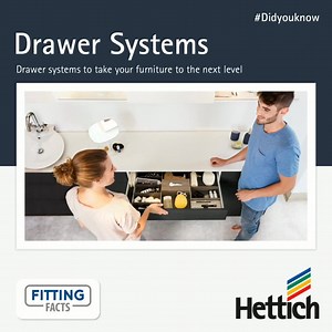Drawer Systems are designed to suit any type of furniture, be it the kitchen, bathroom, bedroom, living room or office. These soft close drawer systems are convenient, space-saving, sturdy, smooth running and attractive. You can choose from the single or double-walled side profiles, available in a wide range of options with many interior organisers. To know more, please visit, https://web.hettich.com/en-in/products-catalogue/drawer-systems #drawersystems #furniturefittingfacts #furnituredesign |