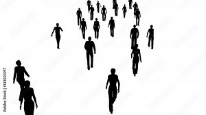 4k Silhouette Crowd of people moves, side view