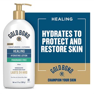 Gold Bond Healing Hydrating Fragrance Free Hand and Body Lotion & Cream for Dry Skin with Aloe, 14 oz.