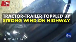 33K views · 561 reactions | Dashcam footage shows the moment a tractor-trailer was blown over by high wind on a highway in northern Ohio. | The Weather Channel | Facebook