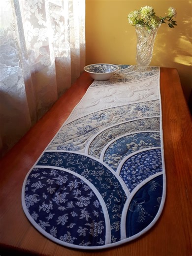 Quilted Patchwork Table Runner White and Blue Reversible Washable Cotton Runner Three Layered Dining Table Holiday Runner - Etsy