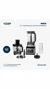 Ninja 3-in-1 Food Processor with Auto-IQ Triple Threat Kitchen Wizardry, with the Ninja 3-in-1 Food Processor. This powerhouse combines a food processor, multi-serve blender, and personal blender in one sleek package, complete with interchangeable blades and attachments. From pizza dough and pancake batter to cocktails and smoothies, the Ninja handles it all. The 1.8L food processor bowl lets you chop, slice, grate, puree, and mix with ease. The 2.1L blending jug is perfect for family-sized serv