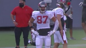 First look: Gronk at Raymond James Stadium in Bucs helmet, pads