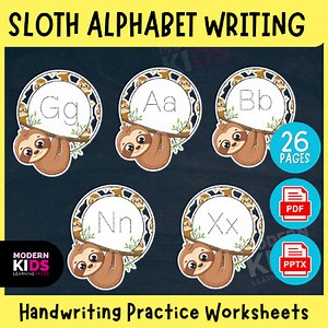 Sloth Alphabet Writing Practice Worksheets