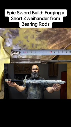 Part 6: Epic Sword Build: Forging a Short Zweihander from Bearing Rods #knife #makingmemories #damascus #making #makingthecut