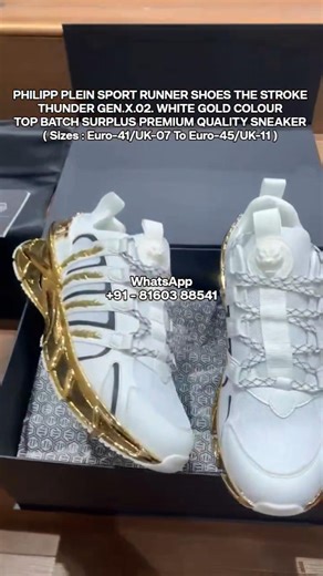 PHILIPP PLEIN SPORT RUNNER SHOES THE STROKE THUNDER GEN.X.02. WHITE GOLD COLOUR SNEAKER #runner