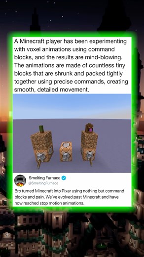 A Minecraft player has been experimenting with voxel animations using command blocks, and the