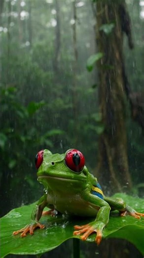 🐸 [4K] Red-eyed Tree Frog in the Amazon Rainforest 🌧️ Jungle Nature #sleep #Meditation #ASMR #shorts