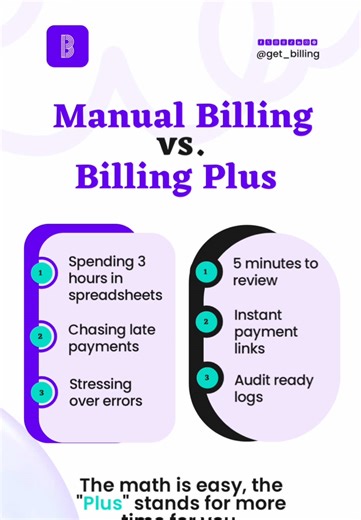 Billing Plus helps you trade the manual data-entry process for a clean, perfectly synced one. Instead of double-checking spreadsheets and chasing down data gaps, our platform ensures your records are accurate and your invoices are out the door on time. Sign off with total confidence knowing your books are audit-ready and your data is exactly where it needs to be here: getbilling.co Download the app on Google Play 🔗 https://app.getbilling.co/google (Links in Bio) . #billingplus #fintech #busines