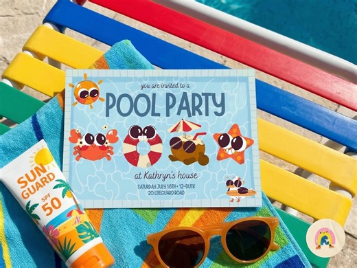 Pool Party Birthday Invitation | Swimming Party Invite | Summer Birthday Party | Canva Template | Instant Download - Etsy
