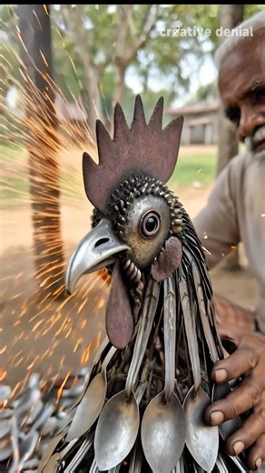 Making rooster from steel spoons by old man #crafts #artwork #handcrafted #sculpture