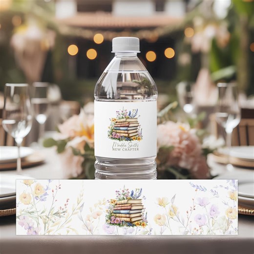 Bridal Shower Water Bottle Labels: Wildflower Books, New Chapter Template (digital Download) Canva- 010 - Etsy