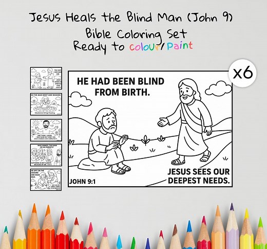 Jesus Heals the Blind Man Coloring Pages Craft | Kids Bible Craft | John 9 | Christian Coloring Sheets | Sunday School Lesson - Etsy